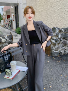 Gray High-End Style Womens Suit Set Casual Wide Leg Pants Two-Piece Set Autumn New Arrival Fashionable Commute Wind Polyester Fiber