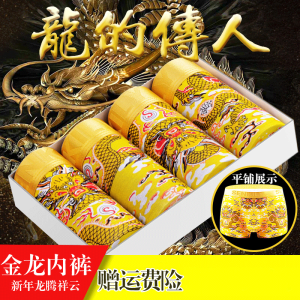 Golden Dragon Printed Underwear Men Fashion Brands Yellow Dragon Pattern Trendy Boxer Shorts Boxer Youth Cool Pants