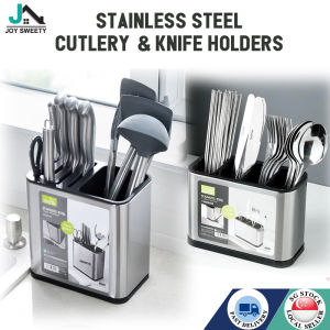 🇸🇬【SG stock】Stainless Steel Kitchen Utensil Knife Cutlery Holder Organizer Spoon Fork Chopsticks Knife Rack Kitchen Storage organizer