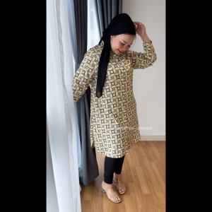 Plus Size (XL-3XL) Soft Crepe Abstract Full Button Long Blouse Muslimah Tops (4854-15)