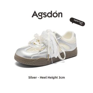 Agsdon | Silver Thick-soled Ballet Trainer Shoes