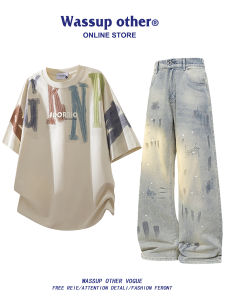 Bộ Quần Áo Thể Thao Mùa Hè Nam Áo Thun Tay Ngắn và Quần Jeans