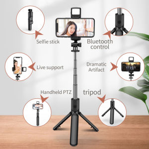 Selfie Stick Foldable Tripod Wireless Bluetooth Phone Holder With Remote Control Fill Light For All Mobile Phone Video Recording