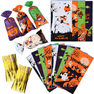 50/100 Chiếc Túi Đựng Kẹo Halloween Có Dây Buộc Hình Bí Ngô Ma Dơi Nhựa Túi Đựng Kẹo Cho Tiệc DIY Trang Trí Và Đóng Gói Quà Tặng