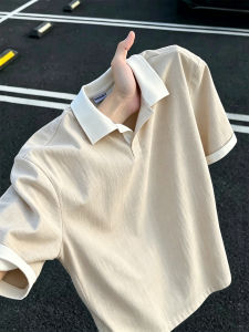 LIUBU | Lightweight Breathable Apricot-colored Imitation Linen Blend Short Sleeve Polo Shirt for Boys and Teens