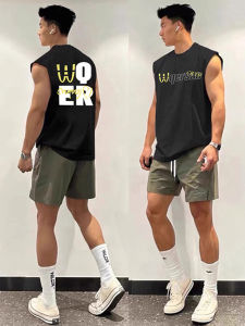 American Style Vintage Cotton Sleeveless Sports Vest Mens Summer Heavyweight Pure Cotton T-Shirt Casual Loose Fit round Neck