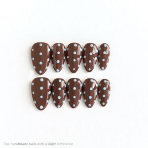 10pcs Handmade Pink Polka Dot Press on Nails Brown Black Almond Full Cover Wearable Reusable Sweet False Nails 2026