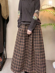 Slimming Plaid A-Line Midi Skirt Womens Loose Fit Woolen Mini Skirt Korean Style Spring Fashion plus Size Clothing