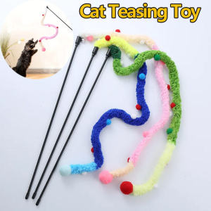 Cat Teasing Toy Soft Comfortable Colorful Plush Strip Cat Teaser Stick Toy with Crisp Bells Pet Interactive Toys