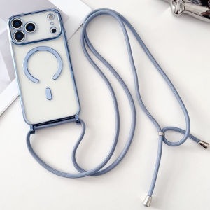 For iPhone 17 Air 16 15 Plus 14 Pro Max 13 12 11 Phone Case Necklace Lanyard Crossbody For Magsafe Magnetic Plating Clear Cover