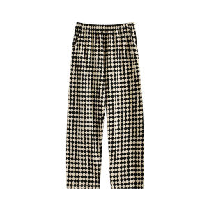 me home wear | Mens Check Pajama Pants Pure Cotton Loose Fit Drawstring Straight Leg