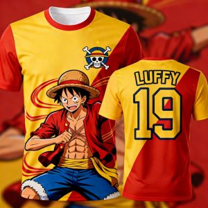 Bandai | 2026 Summer One Piece Luffy Retro 3D Print T-Shirt Adult & Kids Quick-Dry Sports Tee with Straw Hat Skull & Scar Elements