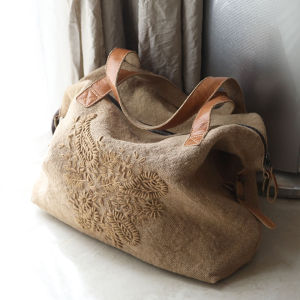 Artsy Retro Style Cotton and Linen Embroider Exquisite Large Capacity Crossbody One-Shoulder Canvas Bag for Women Niche Style Ethnic Style Tote