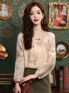 Retro Style Womens Shirt Lantern Sleeve Loose Belly Covering Spring New Arrival Chiffon Blouse Elegant Lady Commute Fashion