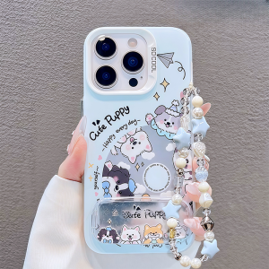 Mirror Stand Cartoon Protective Case for iPhone Matte