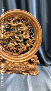 Tranh đĩa nguyên khối tứ linh lọc đục kênh bong gỗ hương cỡ 303540cm