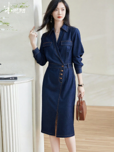 Misoshine | Retro Deep Color Waist Cinching Slit Spring Dress