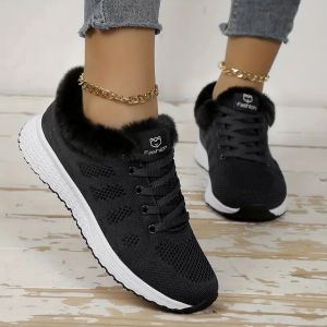 Winter fashion plush walking flats womens casual shoes sports shoes