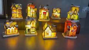 Christmas LED Resin Light House Christmas Scene village Model Decorations Resin Town xmas village set for Gifts Ornaments Birthday Present Rewvvi