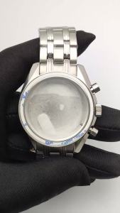 VK63 Watch Case 43mm Mens Watch Case Stainless Steel Mineral Glass Case Fit VK63 Movement VK63 Case Silver Metal Watch Box Part