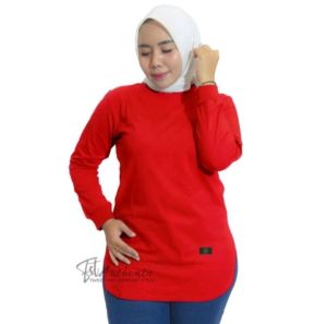 Baju Kaos Lengan Panjang Wanita Dinary Warna Merah / Atasan Wanita / Kaos Wanita