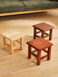Small Real Wood Stool Low Tea Table Stool Living Room Simple Modern Style No Assembly Required Rubber Wood Material