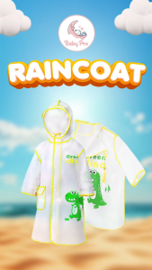 Baby Pro Kids Transparent Raincoat with Cartoon Dinosaur Design Waterproof Fabric Little Adventurers