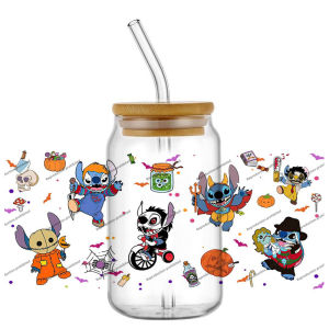 New 25 Design Halloween Stitch Cos Horror Movie Killer 16oz UV DTF 3D Stickers Decals Glass Can Cup Mug Craft DIY Birthday Gift
