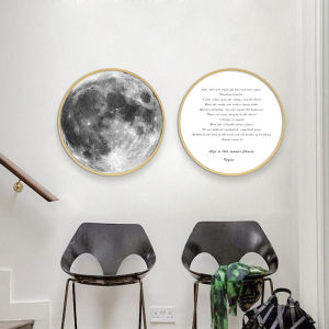 Modern Minimalist Real Wood Nordic Moon Decorative Painting