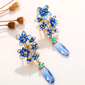 Huitan Handmade Enamel Flower Earrings for Women Temperament Exquisite Blue Floral Earrings Gift Fashion Ladies Jewelry
