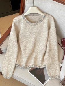 WANGGONGZHU | Luxurious Knitted Base Layer Shirt Womens Autumn Winter Fashionable Cozy Sweater V-Neck Long Sleeve Soft Comfortable Inner Wear