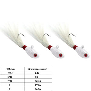3pcs Bucktail Saltwater Hair Jigs Head Fishing Hooks Lures Kit Swimbait Jig 3D Eyes Bait Head Deer Hair Feather Beard Jigging