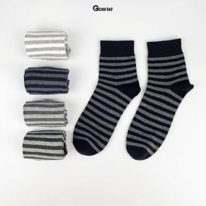 Hộp 5 đôi tất cổ trung nam đi giày tây mẫu sọc ngang vớ nam công sở chất liệu cotton thoáng mát - GOM-MIX08-CB5