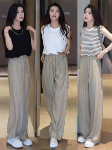 Fashionable Ice Silk Loose Casual Womens Set Sleeveless T-Shirt And Wide Leg Pants Two-Piece Suit Korean Style Summer Outfit