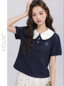 YOUXIANG | Áo Thun Mùa Hè Form Rộng Có Cổ Thêu