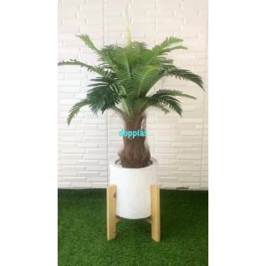 Pohon Artificial Palem Botol & Monstera Latex Standing Kayu Kaki 4 Pot Semen Hitam & Putih Pajangan Hiasan Ruangan