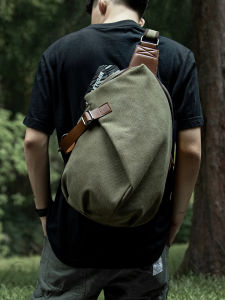 Large Capacity Canvas Crossbody Bag Mens Retro Street Style Commuter Single Shoulder Bag Multi-Function Messenger Bag