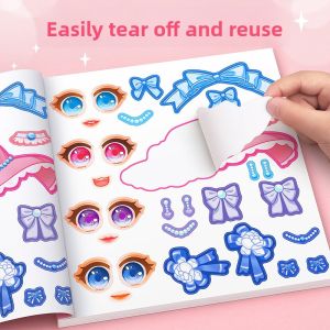 1/4set Toy Puzzle Stickers Reusable for Girls Cartoon Princess Make a Face Stickers Handicrafts Creative Kids Stickers