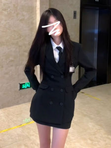 Early Autumn Korean Style Suit Set Dress Skirt Whole Set Wrap around Skirt Sweet Style Polyester Fiber a Line Skirt Tour Scene