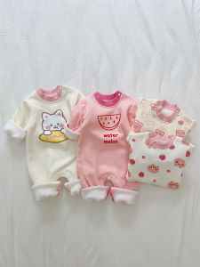 รอมเปอร์สูทบุขนสำหรับเด็กทารกเด็กผู้หญิงชุดบอดี้สูทกันหนาวหนาพิเศษใส่ช่วงฤดูใบไม้ร่วงและฤดูหนาวสำหรับทารกแรกเกิดชุดคลานสำหรับเด็กแรกเกิดของเด็กชายชุดนอน