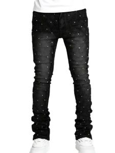Mens Jeans with Nail Rhinestone Decoration Shiny Stretch Straight-Leg Jeans Street Style Hip-Hop Skateboarding Rap Party Dance Pants Suitable for All Seasons