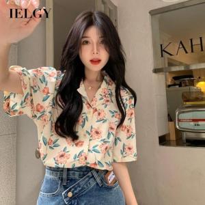 IELGY womens short sleeve french floral loose chiffon shirt