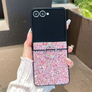 Shiny Sequin For Samsung Z Flip 7/6/5/4/3 Middle Axis Protection Ring Stand Phone Case Dazzling Glitter Stand Cover