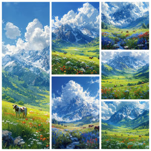 Alpine Scenery with Wildflowers Oil Painting By Numbers  Home Decoration Wall Living Room Decor Best Gift Frameelss