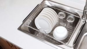 1 PCS Stainless Steel Telescoping Sink Drain Basket Fruit Vegetable Drainer Dish Draining Rack Dish Storage Rack Easy To Clean Durable