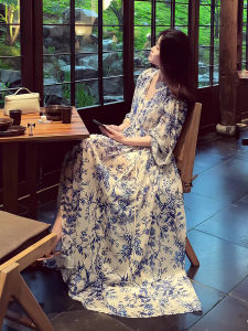 DANTING | Tea Break French High-end Style Beach Vacation Print Dress