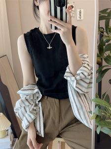 Womens Pure Color Camisole Vest Handmade Short Sleeve round Neck Top Super Comfortable to Wear Cotton Blend Elastic Fiber