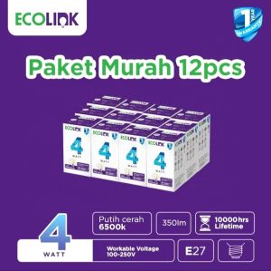 ( PAKET HEMAT ISI 12 PCS ) Ecolink Lampu Bohlam LED Bulb 4W 4 WATT CAHAYA PUTIH COOL DAYLIGHT 6500K Bergaransi 1 Tahun