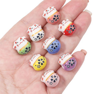 2pcs/Bag Handmade Painted Ceramic Cats Cute Lucky Cats Charms Loose Spacer Beads for  DIY Bracelet Necklace Jewelry  Making Accessories