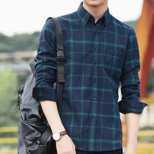 AIRBOOB ผู้ชายใหม่ของผู้ชายสบายๆผ้าฝ้ายลายสก๊อตเสื้อผ้าแนวโน้มใหญ่รหัสหนุ่มเสื้อเชิ้ตแขนยาว (6 สี)